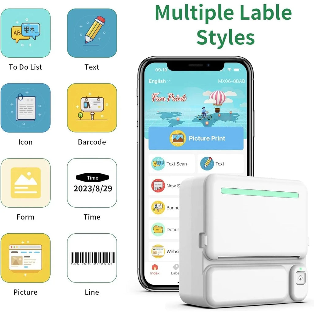 Sticker Printer, Fun Print Pod Mini Bluetooth Portabel Sticker Maker with 3 Rolls Paper, Print Pods Mini Printer
