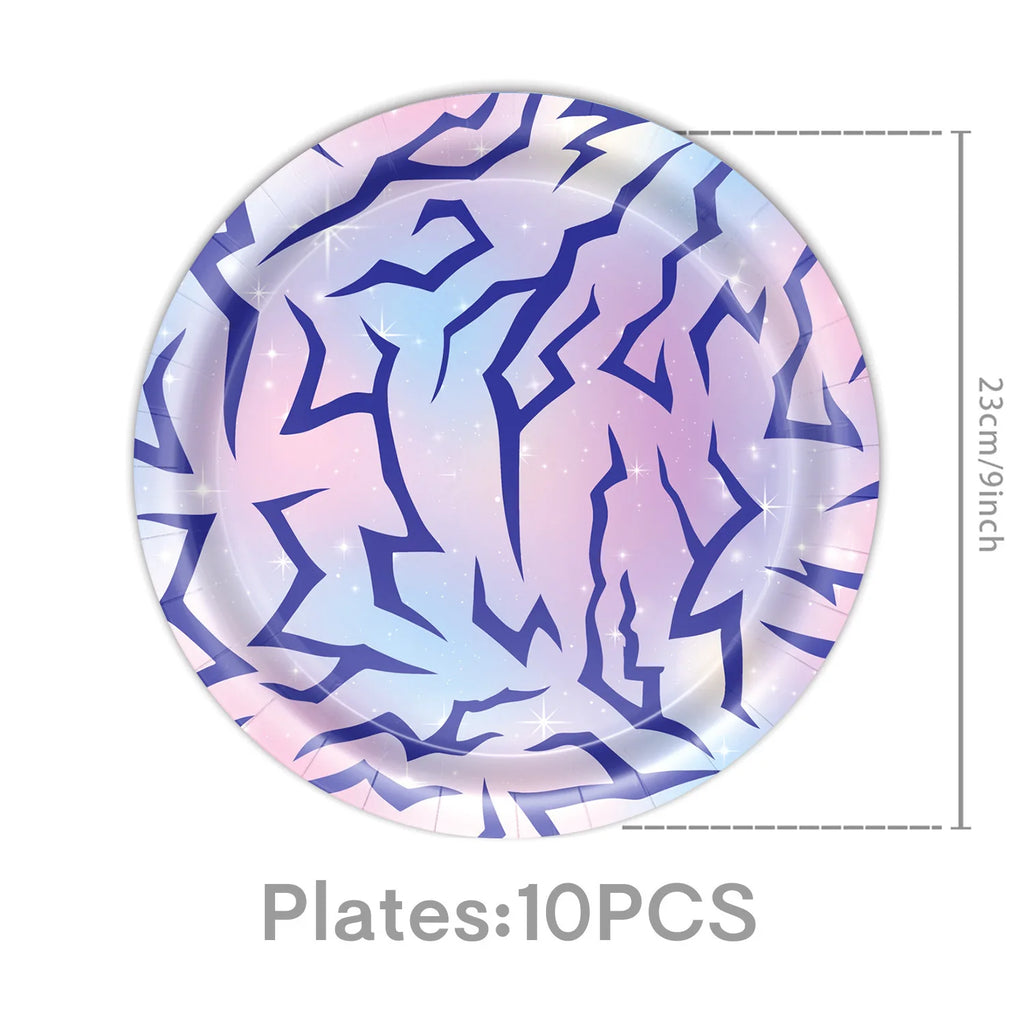 Cosmic Chic Pink Purple Party Tableware Set Y2K Lightning Paper Plates Cups Napkins For Girls Kpop Theme Birthday Decor
