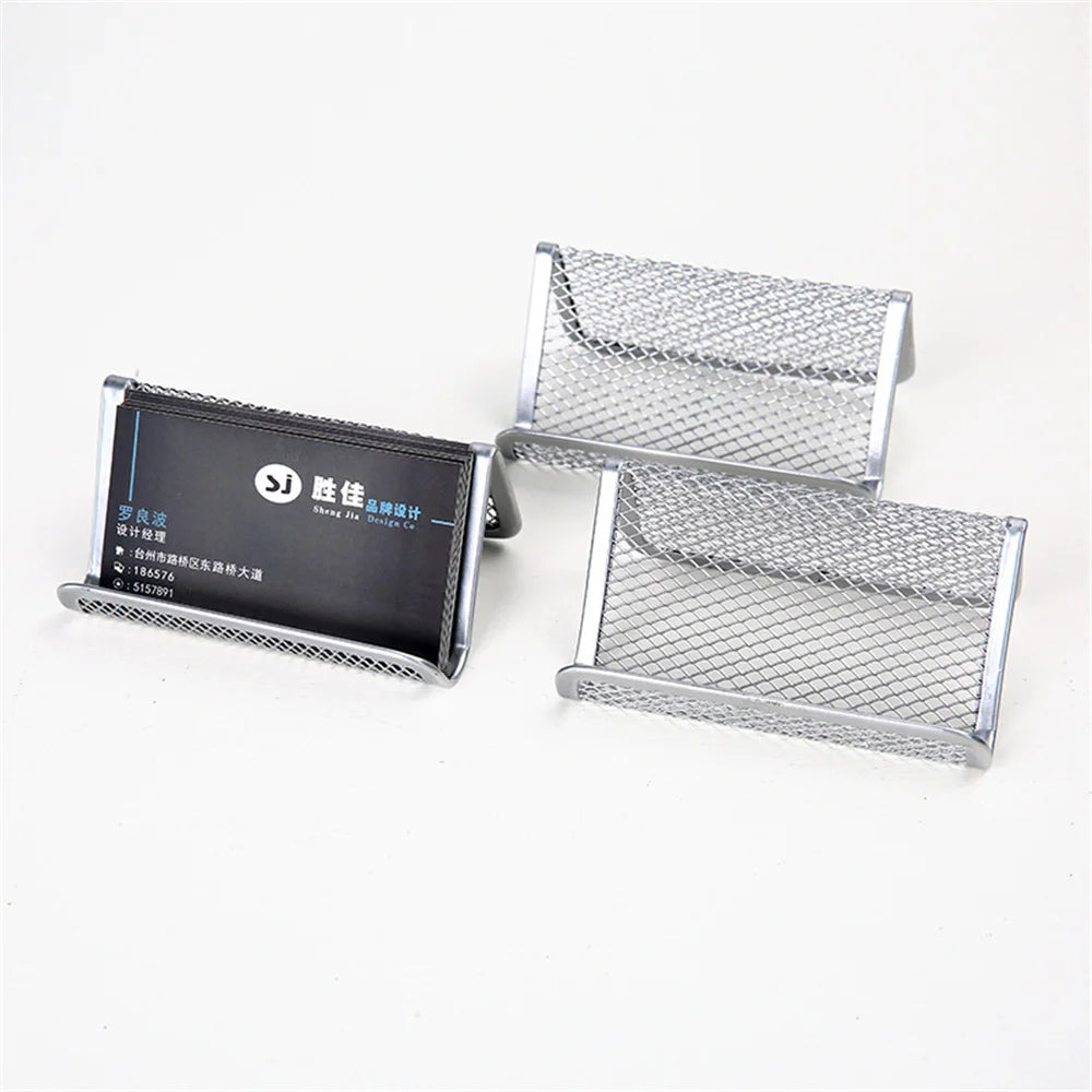 Black Metal Mesh Business Card Holder Desktop Business Card Display Stand Box Office Cards Holder Desk Shelf Storage Organizer