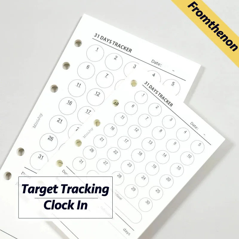 Fromthenon Minimalist Ledger Loose Leaf Paper A6A7 40 Sheets Target Tracking Clock in Replace Core Inner Pages