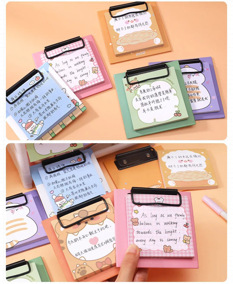 1pcs Cartoon Board Clip Sticky Note Book Student Ins Girl Memo Sticky Note Study Office Non-sticky Message Paper