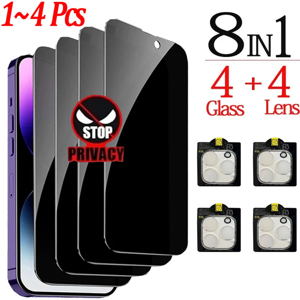1~4PCS Anti-Spy Glass For iPhone 18 17 16 15 14 13 Pro Max Privacy Screen Protector & Camera Film For iPhone 15 12 11 Pr