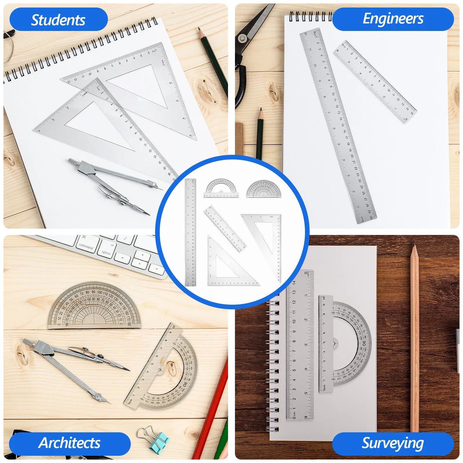 2Sets Math Geometry Tool Set Lightweight Portable Drafting Ruler Protractor Triangle Board Professional Measurement Tool for Art