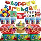 Cartoon SEsame-Streets Birthday Party Set Supplies Kids Disposable Tableware Balloon Cake Topper Banner Plates Decoration