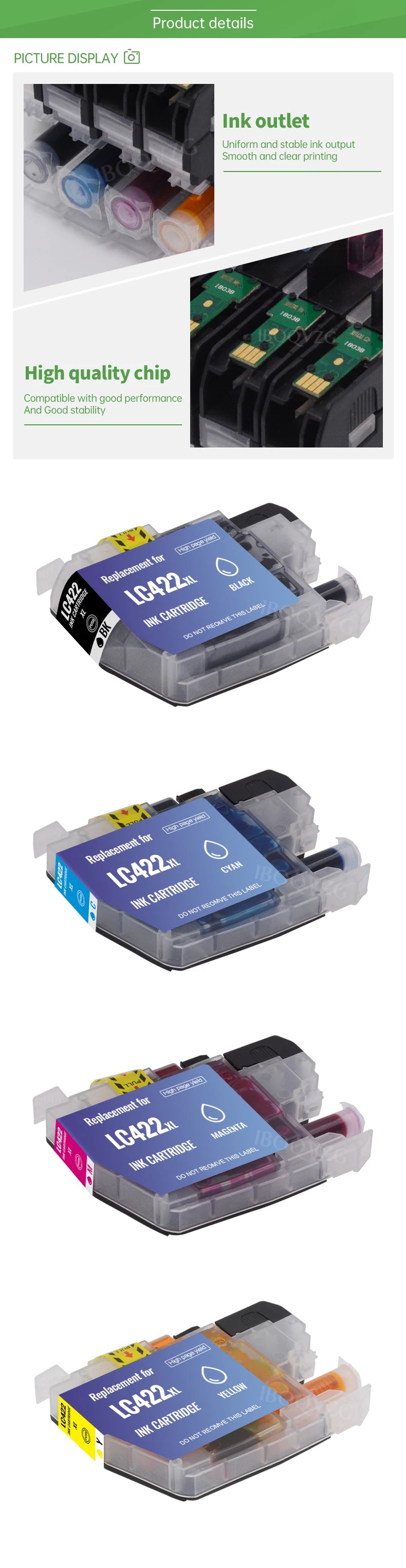 IBOQVZG LC422XL Ink Cartridges Suitable for Brother MFC-J5340DW MFC-J5740DW MFC-J5345DW MFC-J6540DW MFC-J6940DW Printer LC-422