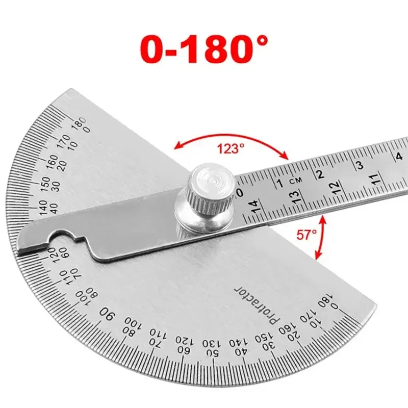 10/15cmStainless Steel Protractor Woodworking Angle Ruler 0-180° Angle Measuring Tool for Woodworking/Industry 1pc