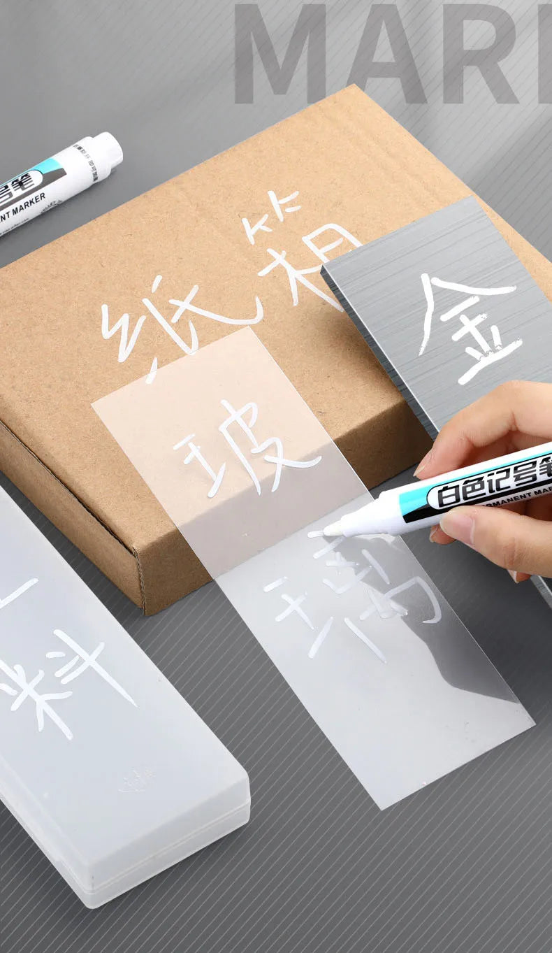 White Marker Pens 0.7/1.0/2.5mm Waterproof Oily Permanent Paint Pen Markers for Wood Rock Plastic Leather Glass Metal Ceramic
