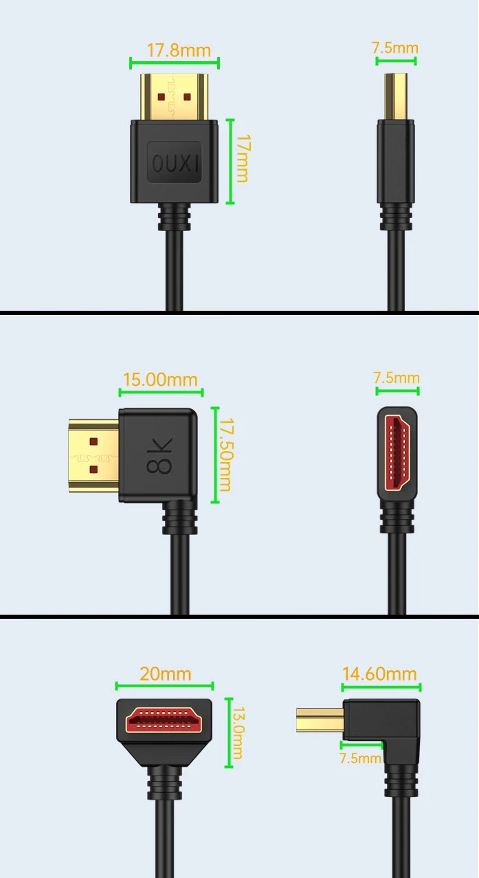 8K HDMI-compatible Cable 2.1 High Speed 48Gbps 8K@60Hz 4K@240Hz HDCP HDR 90 Degree Bend HD Cord  for PS5 PC Gaming Monitor HDTV