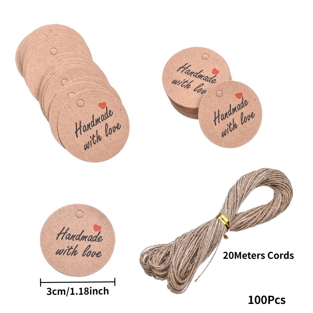 Kraft Paper Tags With Strings Handmade With Hang Garment Tags For Jewelry Crafts Price Candy/Gift/Cookies Display Label Card