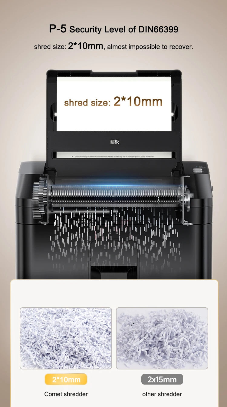 Broyeur De Papier P-5 200 Sheets Waste Paper Shredder P5 Normal Size 2*10mm Auto Feed Electricity Powered Comet Z-500 Office 22L