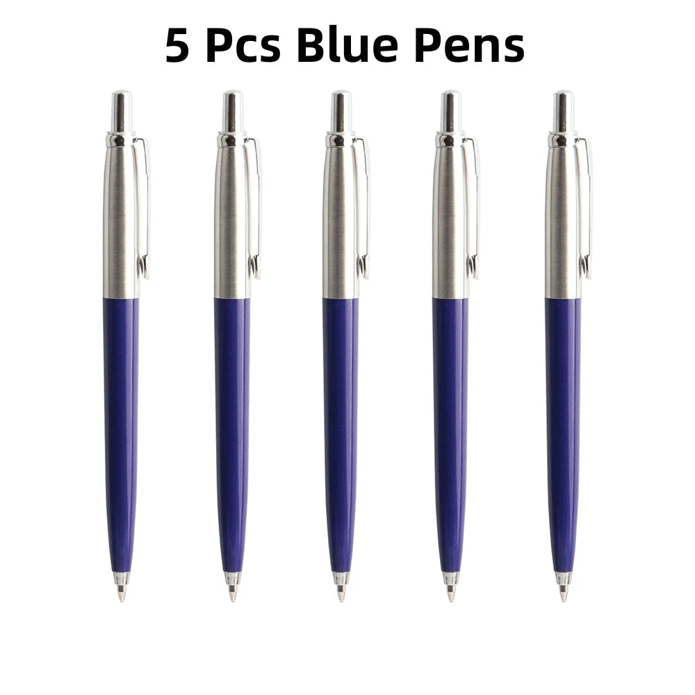 5Pcs/Set Metal Ballpoint Pen Promotional Pens G2 Refill Blue Ink Automatic Ballpoint Pens Set For School stationery office Pen