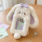 Cute Bunny Plush Photo Holder Student ID Card Holder Rabbit with Bowknot Design Photo Album Photo Protector Cover Gift for