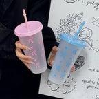 2/20pcs 24oz Reusable Party Cups with Straw & Lid Cute Bow Plastic Tumblers for Cold Drinks Home Office Outdoor Use Summer Gift