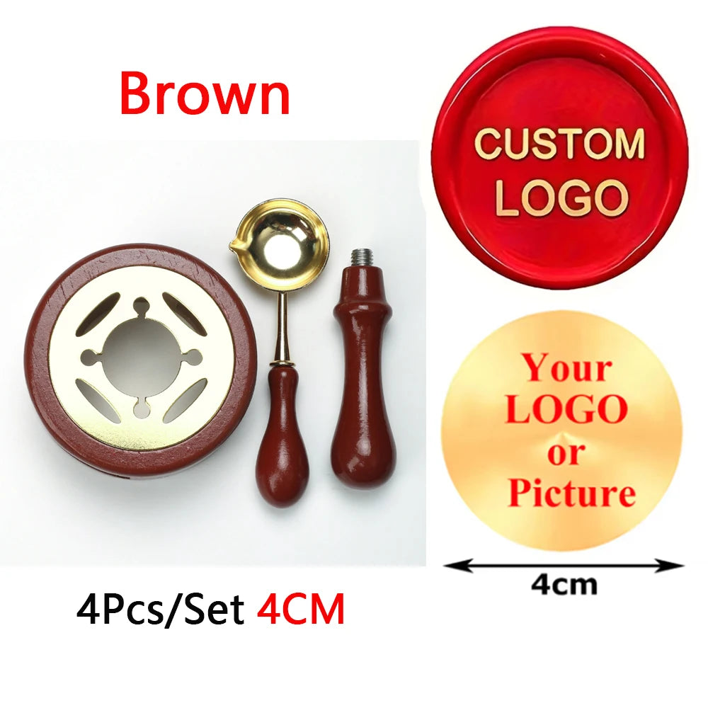 Custom Wax Seal Stamp Kit Personalized Image/LOGO Customized Wax Sealing Stamp with Melting Spoon set for Wedding Invitation Wax