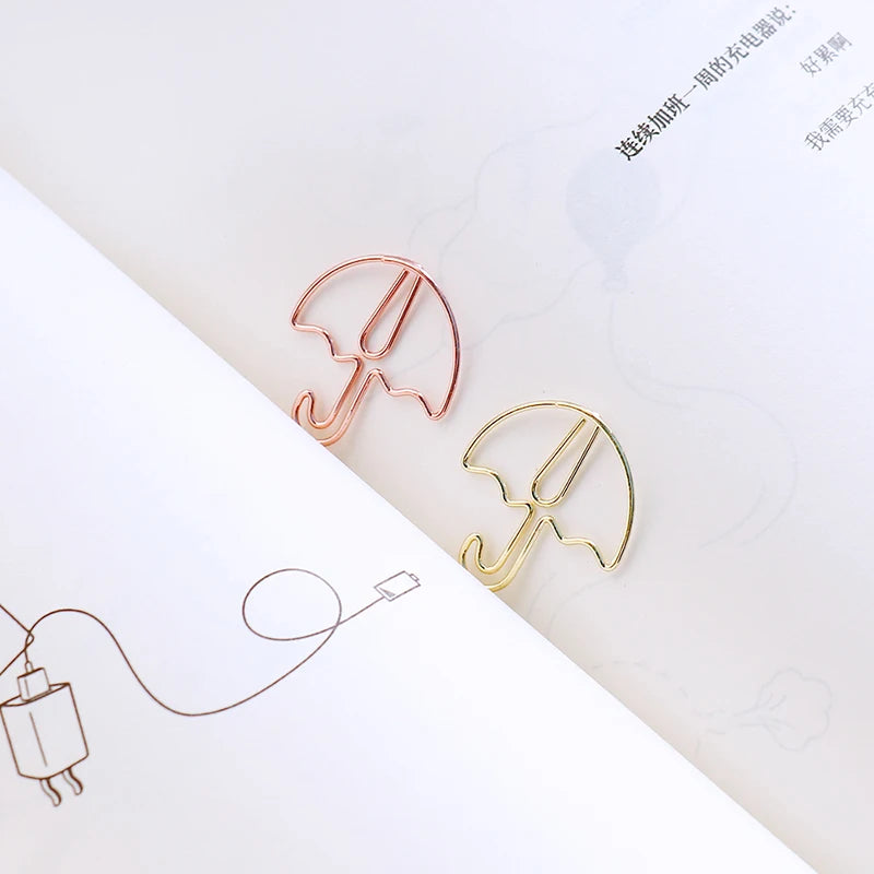 20pcs Umbrella Shape Paper Clip Creative Cute Bookmark Metal Color Cartoon Paper Clips For Planner Office Stationery