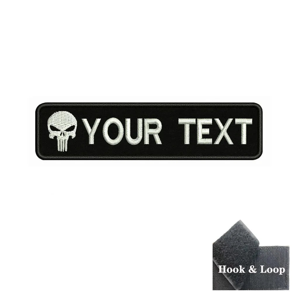 1PC 10cmX2.5cm Custom Name number Patch Stripes Badge Hook Loop dog paw dog footprints skull Punisher Telephone