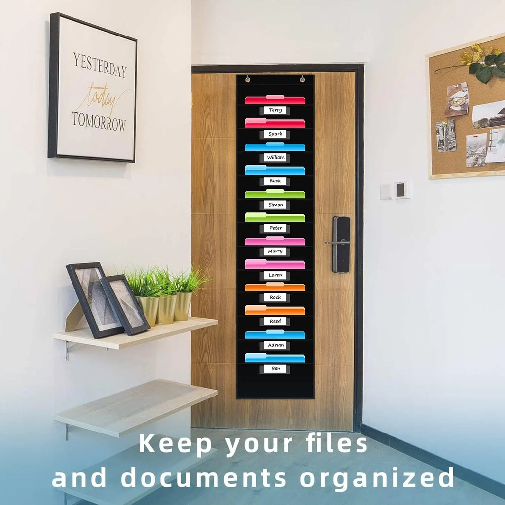 12 Pocket File Storage Chart Wall-Mounted Organizer with Hooks And Labels for  Office Organization Hanging Pocket Folder Rack