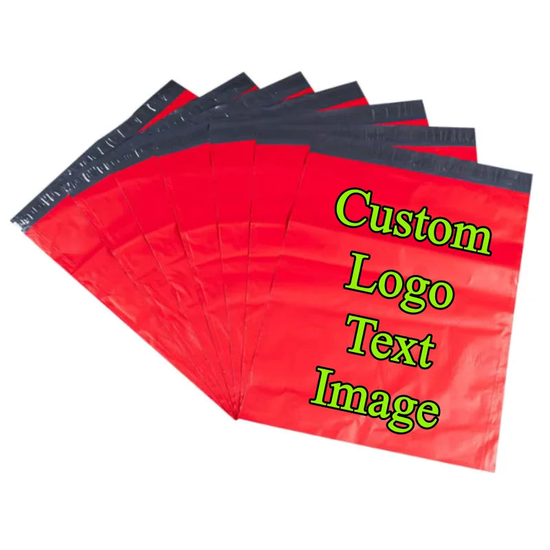 100PCS Red/Orange Poly Mailer Adhesive Envelope Bag DIY Logo Print T-shirt Gloves Gift Shoes Box Express Gift Packaging Pouches