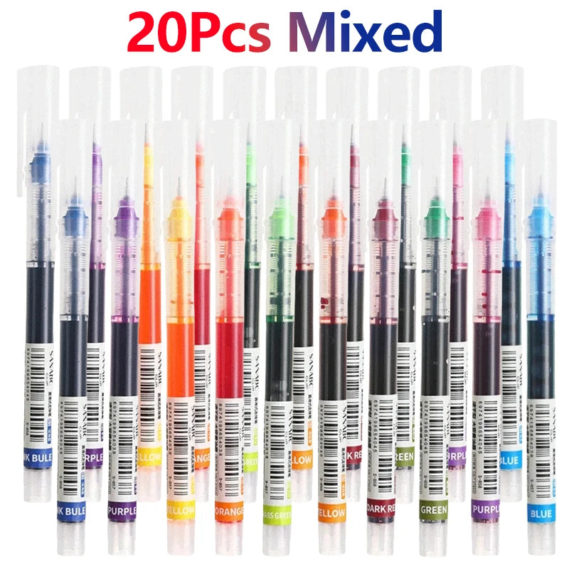 1-20Pcs Needle Type Gel Ink Pens Black/Blue/Red 0.5mm Liquid Ballpoint Pen Students Stationery School Office Writing Tool
