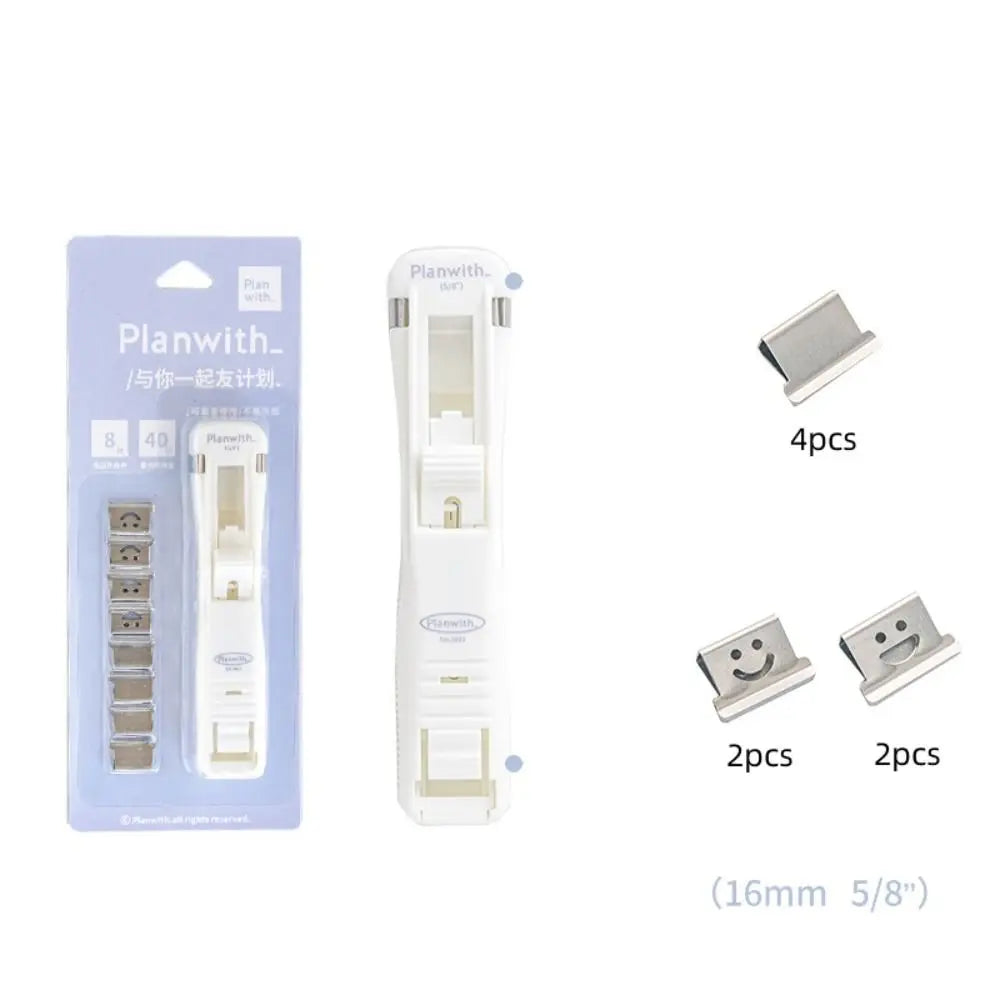 Smile Design Push Paper Clip New Plastics Mini Binder File Stapler Reusable Pusher Set School