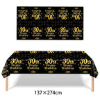 Happy Birthday 30 Year Old Disposable Tableware Black Gold Plate Tablecloth Banner For 30th Birthday Party Decorations  Supplies