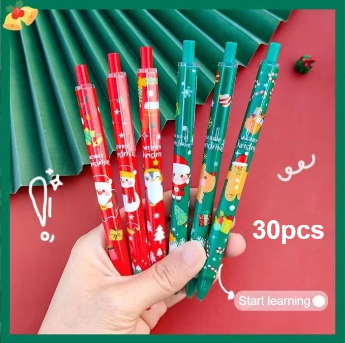 15/30pcs Christmas 0.5mm Gel Pen, Snowman Reindeer Santa Claus Print Decorative Office School Click-Type Signature Writing Gift