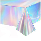 Iridescent Silver Holographic Party Tableware Set Disposable Paper Plates Cups Tablecloth for Birthday Wedding Y2K Disco Decor