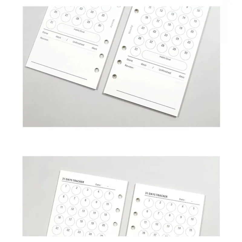 Fromthenon Minimalist Ledger Loose Leaf Paper A6A7 40 Sheets Target Tracking Clock in Replace Core Inner Pages
