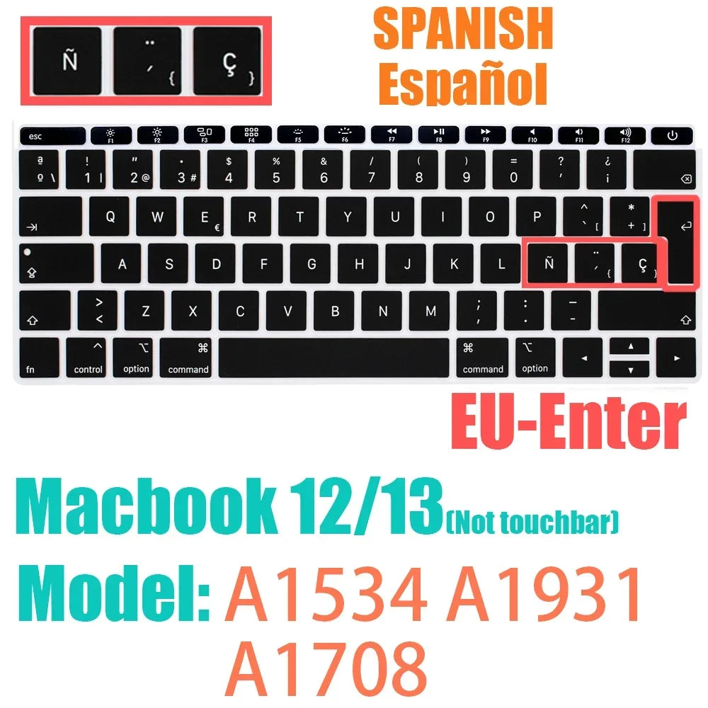 Keyboard Protective Film Silicone for 12-16' MacBook Air/Pro M1 M2 M3 Spanish Keyboard Cover Soft Protection Accessories Black