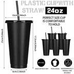 5pcs 24oz PP Colorful Straw Cup Large Capacity Milk Tea Cup for Iced Coffee Cold Drinks Travel Office Party