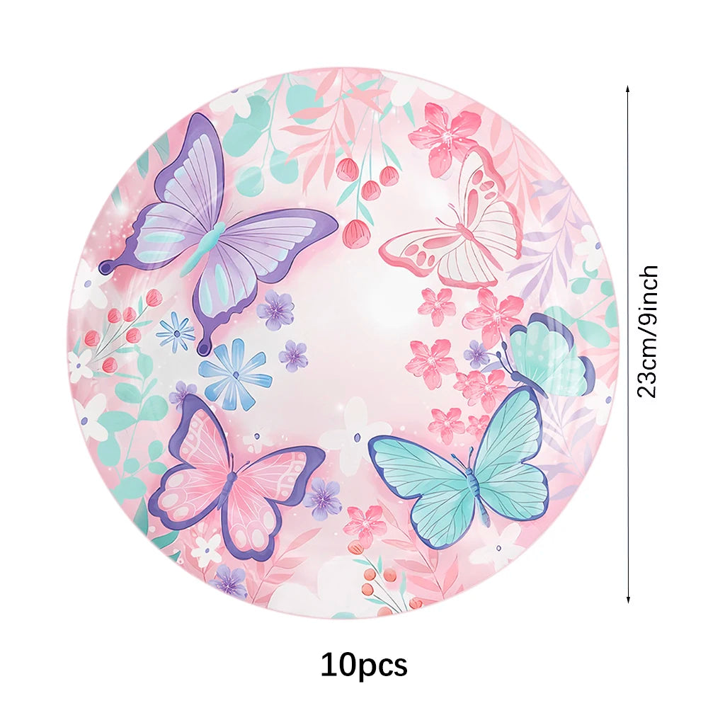 Butterfly Girls Birthday Party Disposable Tableware Fairy Pink Paper Plates Cups Napkin Tablecloth Birthday Party Decorations