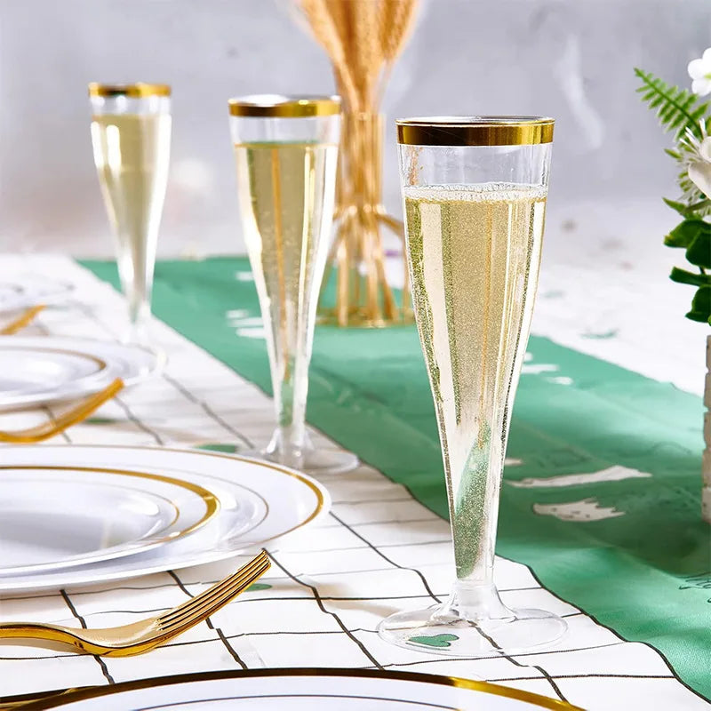 100pcs 5oz Disposable Cups Sparkling Champagne Bar Cups Plastic Champagne Flutes Clear Toasting Glasses for Weddings Party