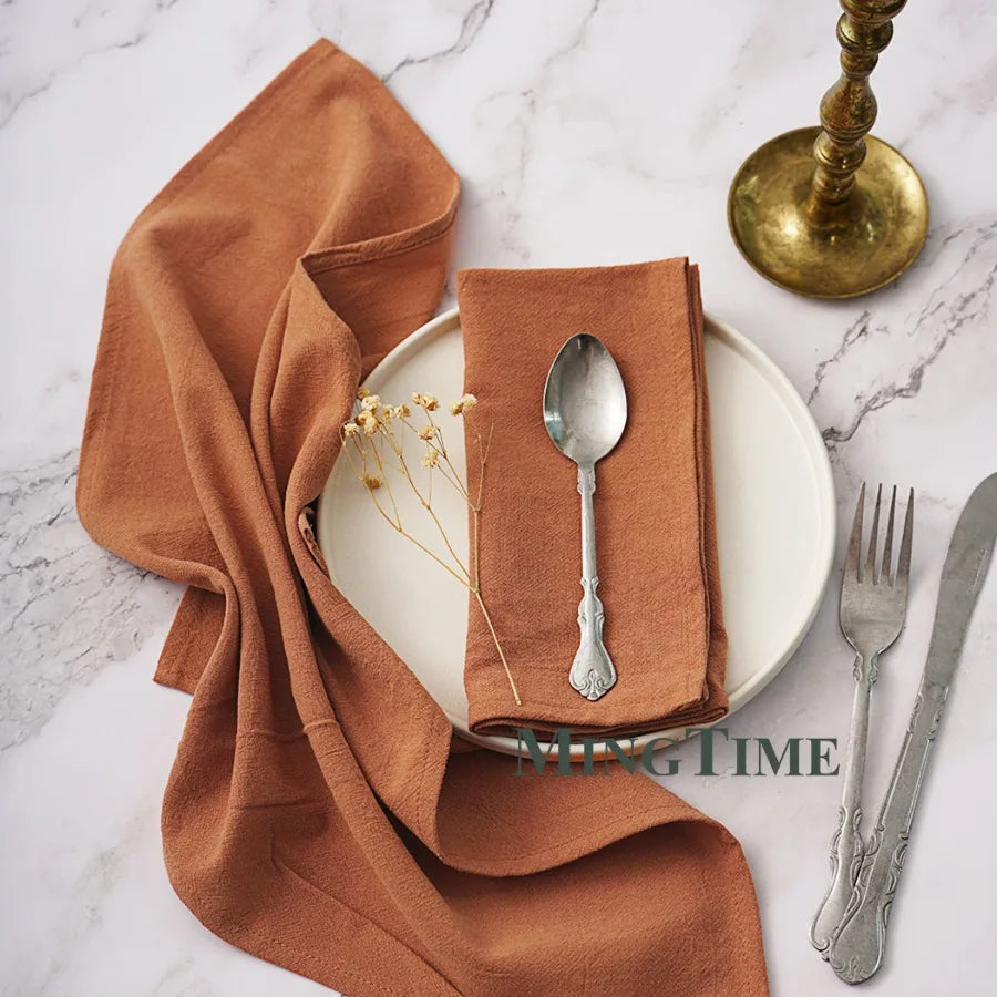 12pcs Napkins 40X40CM Plain Washed Cotton Tea Towel Dining Place Mats Wedding Party Christmas Linen Kitchen Cloths Table Decor