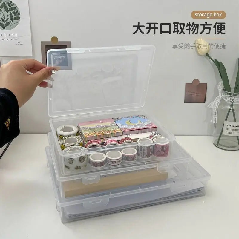Plastic Document Organizer Organized Clear Square Shape Storage Box Organizing Box With Buckles Certificate File Storage Case