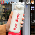 DIY 400MLSchool Bottle Plastic Customize Print Name Kid's Children Cup Straw Tube Ring Handle Easy Take Food Safety Material