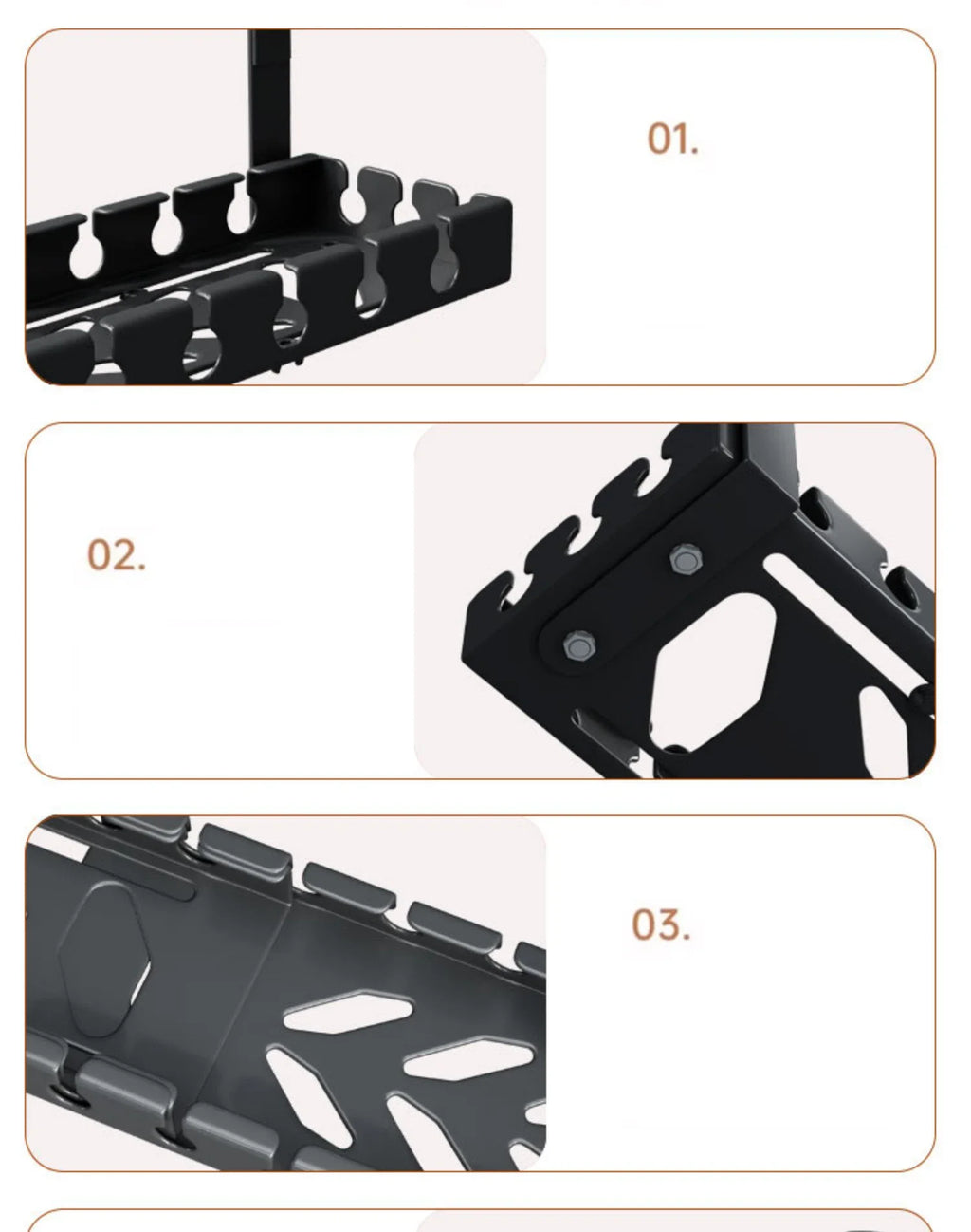Under Table Storage Rack No Punching Metal Cable Management Tray Home Office Desk Wire Organizer Retractable Power Strip Storage