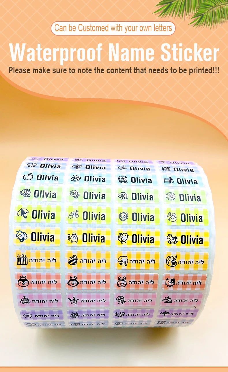 60/500pcs Name Tag Sticker Custom Waterproof Kawaii Stickers Decals Personalized First Name Label for Children School Stationery