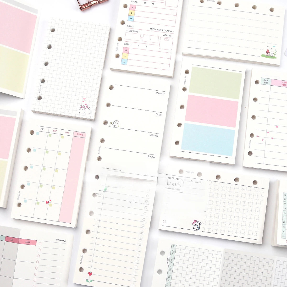 M5 50Sheets Colorful Loose Leaf Notebook Refill Spiral Binder Inner Page Weekly Monthly To Do Line Grid Inside Paper Stationery
