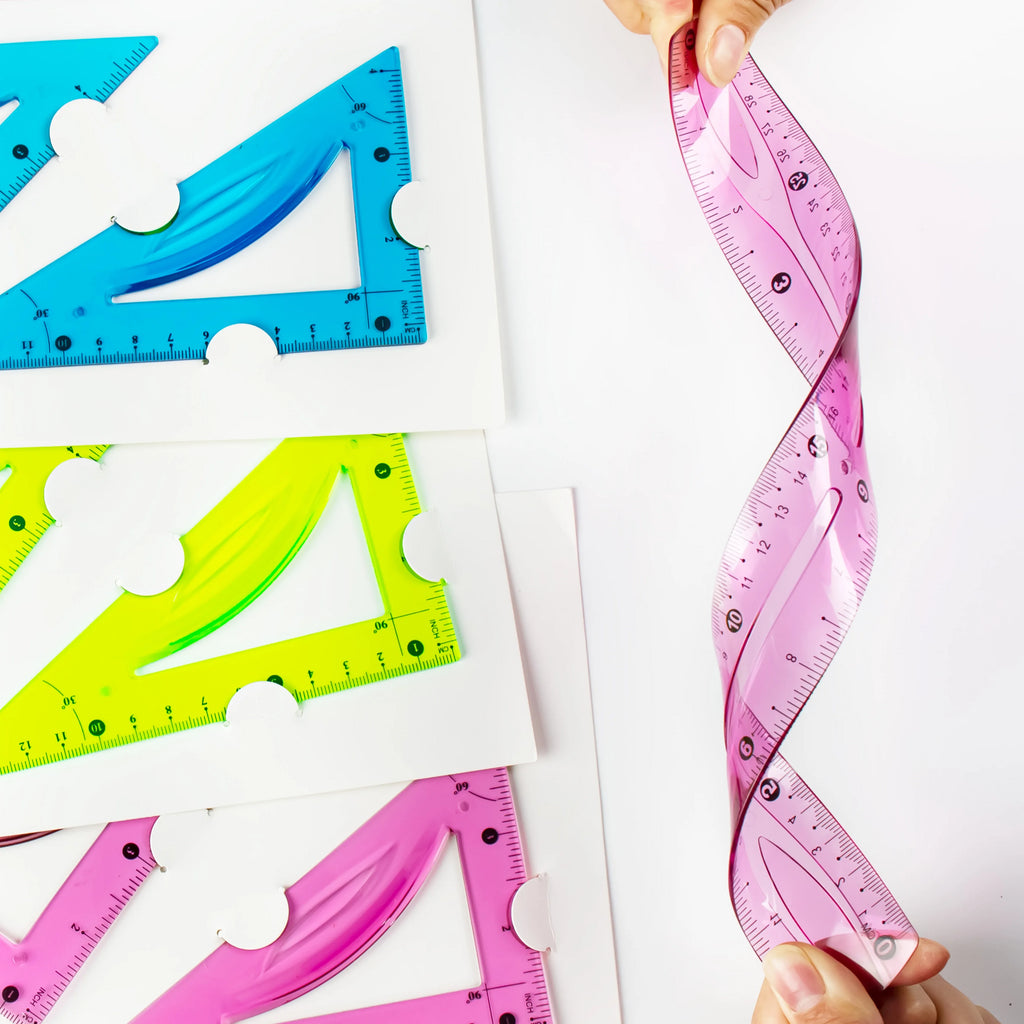 30cm Transparent Soft Ruler Set - 4 Pieces, Multi-Color with Triangle and Protractor, Ideal for Measuring and Drawing