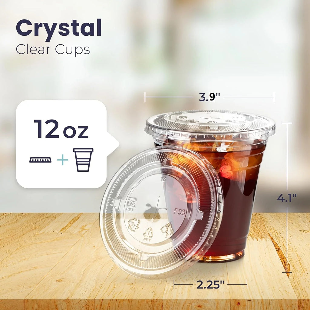 20 Clear Plastic Fruit Cups with Flat Lids PET Disposable Parfait Crystal Cups Suitable for Ice Coffee Juice and Beer Tumblers