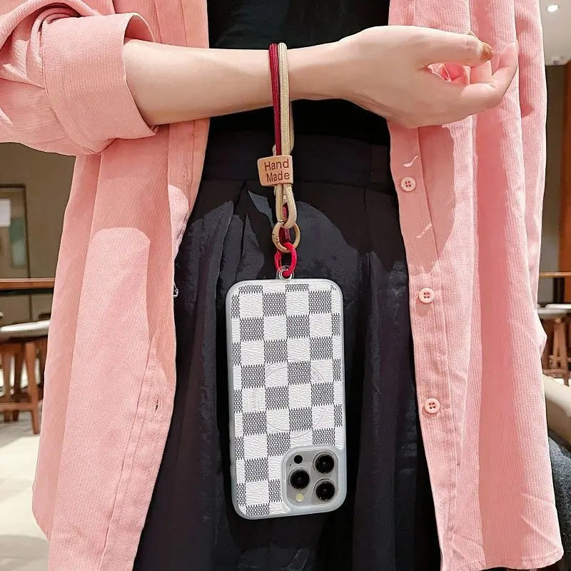 INS British Style Contrasting Woven Phone Lanyard Short Handheld Trendy Phone Case Wrist Rope Doll Luggage Pendant Hanging Rope