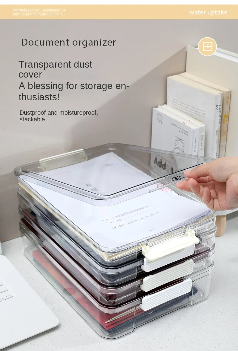 Acrylic Transparent Desktop Paper Storage Box A4 File Document Exam Paper Organizer Household Dust Proof Card Holder Case