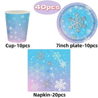 Christmas Snowflake Party Supplies Tableware Set Cups Plates Napkins Tablecloth Blue Purple Snowflake Birthday Decoration Props
