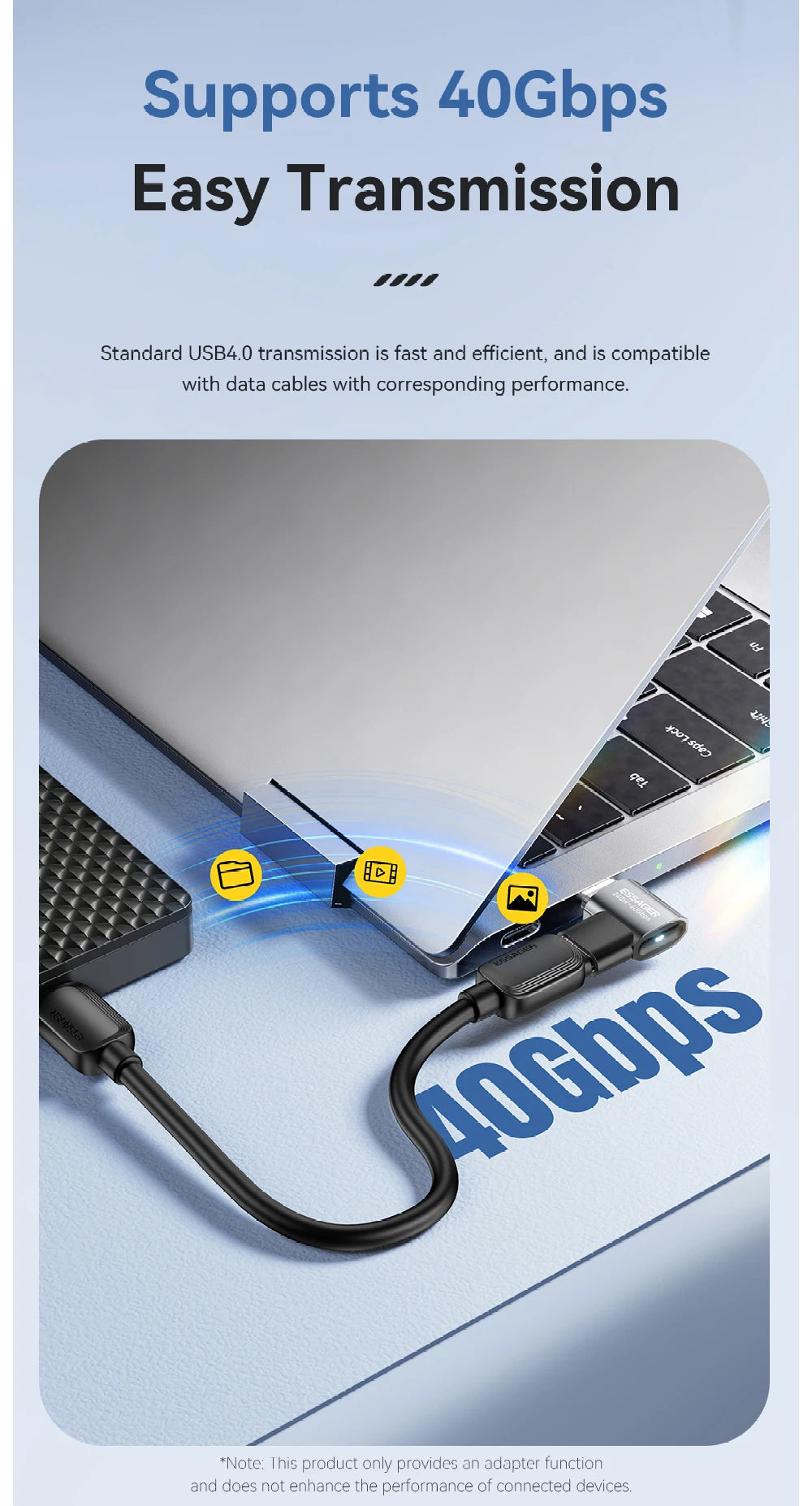 Essager USB4.0 40Gbps OTG Converter 240W Power Delivery Right Angle USB C Data Transfer Adapter For Phone Macbook Tablet 8K60Hz