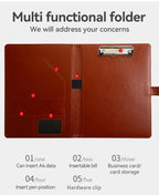 1PC A4 Size Texture PU Leather Multi-Functional Business Folder with Clip Pen Holder And Card Slots for Office Sales Bank Meetin
