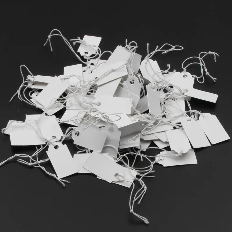 100pcs Jewelry String Cord Price Tags Rectangle White Blank Label jewelry Display Card Cardboard Package Hang Tag Card