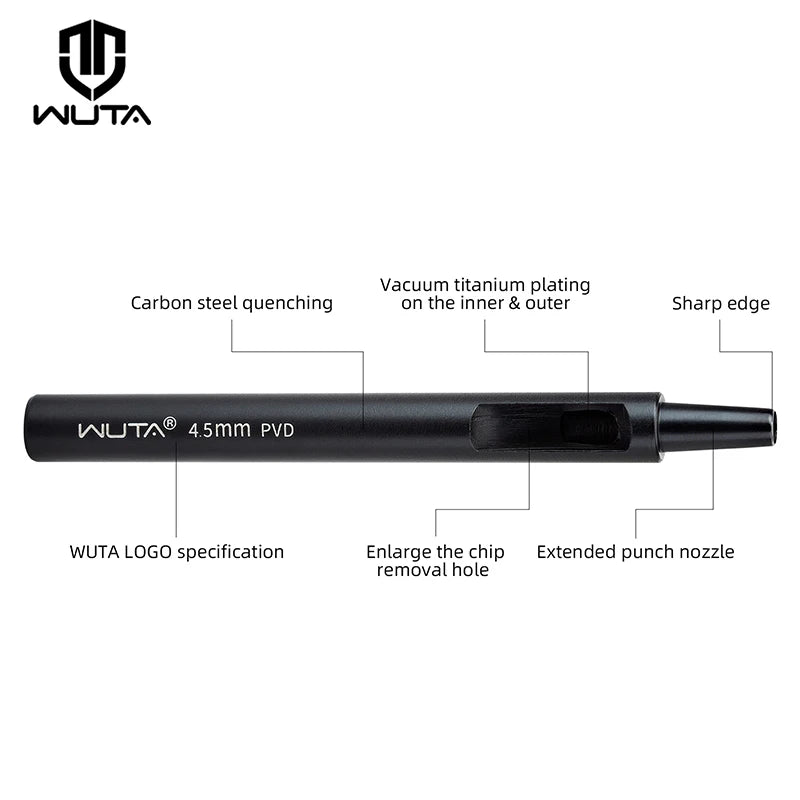 WUTA 1PC Leather Punching Tool Round Hole Hollow Puncher Black Titanium Plated Anti-rust DIY Craft Tool for Belt,Watch Band