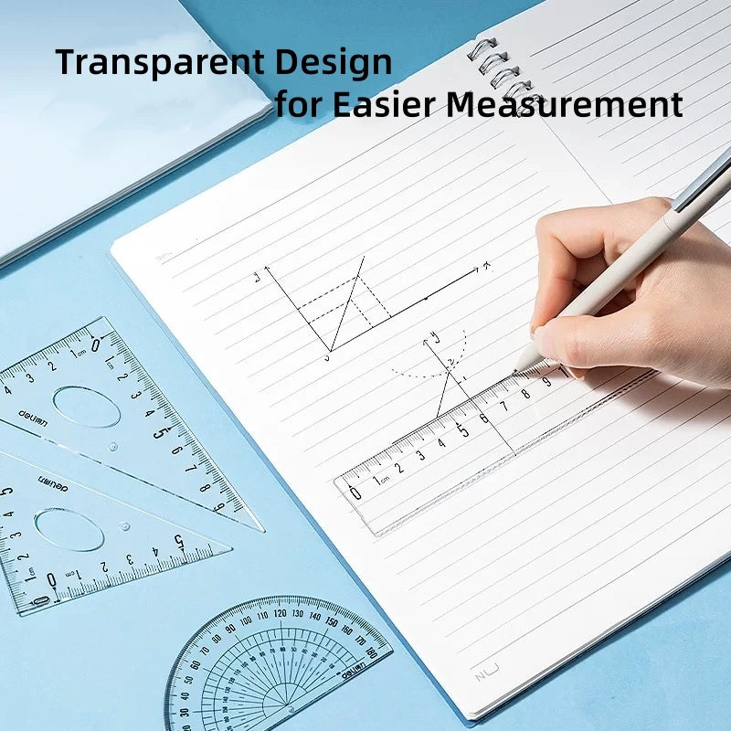 DELI Transparent Geometry Set 4 PCS Math Drawing Tools with Ruler Protractor Triangle Easy Read Measurement for Students School