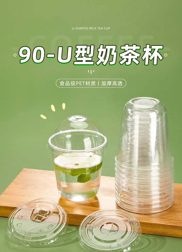 U Shaped Disposable Cold Drinks Plastic Cup 90 Caliber PET Material Transparent Coffee Cups with Lid Sealed Milk Tea Tumbler