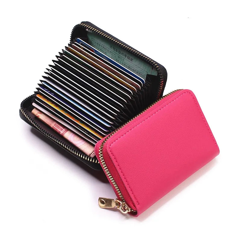 Compact Coin Purse Leather Business Credit Card Case Holder Travel Wallet for Women 20 Card Slots Small Card Pouch with